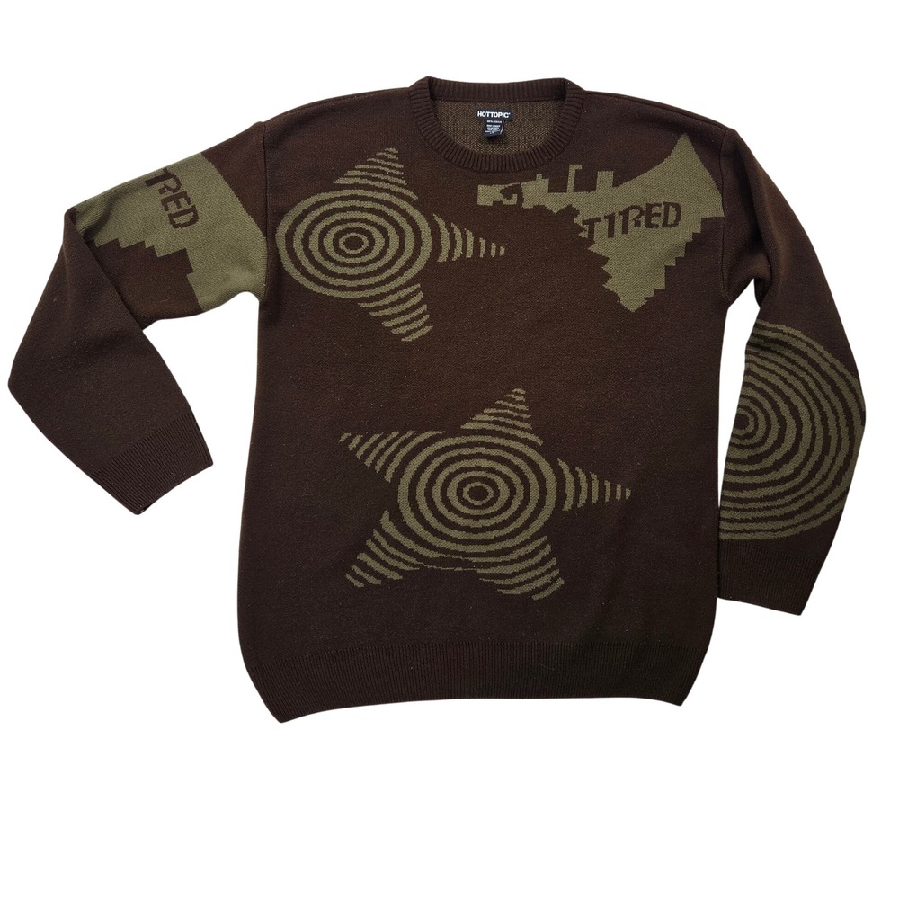 Hot Topic Knit Brown Oversized Long Sleeve Crew Neck Star Sweater Men Size Large